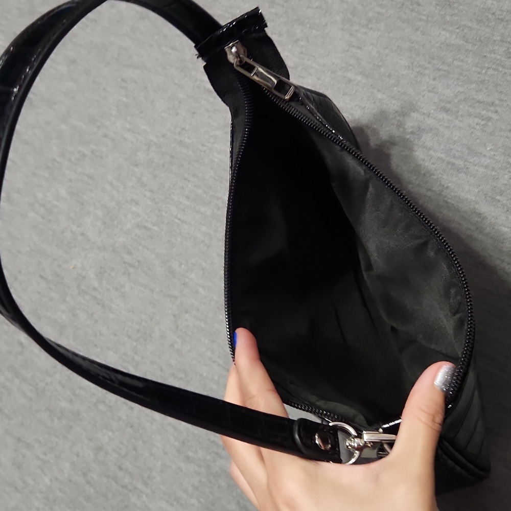 Vintage Y2K Black Faux Patent Leather Snakeskin Mini Clutch Handbag Purse - Picture 7 of 10